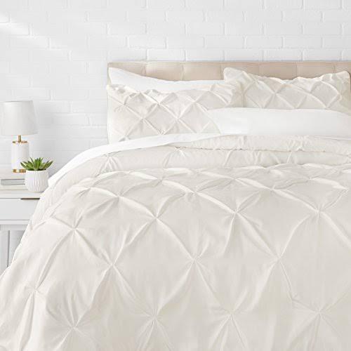 Amazon Basics Pinch Pleat All-Season Down-Alternative Comforter Bedding Set - King, Cream