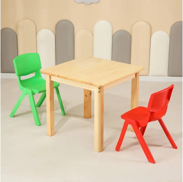 60cm Square Wooden Kids Table and 2 Chairs Set Childrens Desk Pinewood Red Green