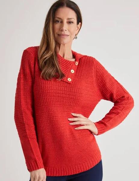 Millers - Womens Jumper - Long Sleeve Fold Neck Button Detail Jumper