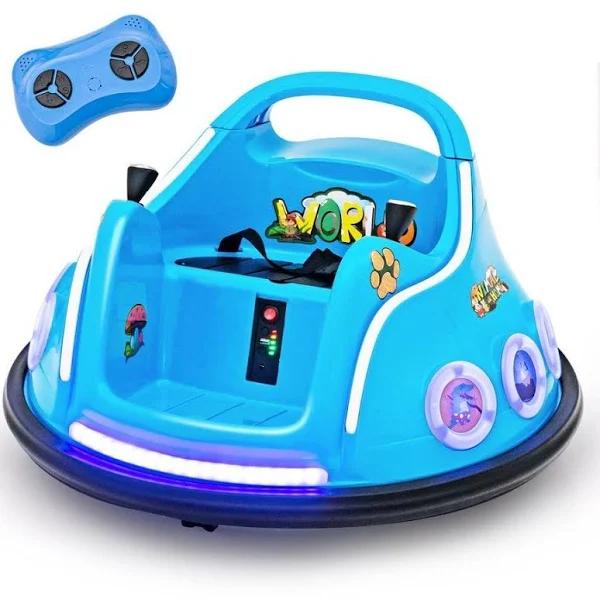 Costway 12V Electric Bumper Car 360° Spin Kids Ride On Toy RC Race Vehicle w/USB & Bluetooth & Music Children Gift, Blue