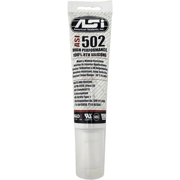 ASI 502 White Food Grade 100% RTV Silicone Sealant - 2.8 oz Squeeze Tube