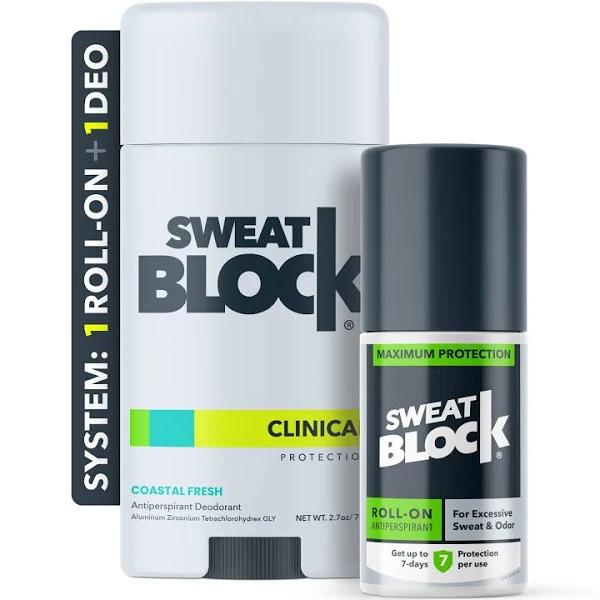 SweatBlock Antiperspirant Deodorant Max Clinical System For Men & Women. Treat Hyperhidrosis, Excessive Sweating & Underarm Odor - Includes: (1)