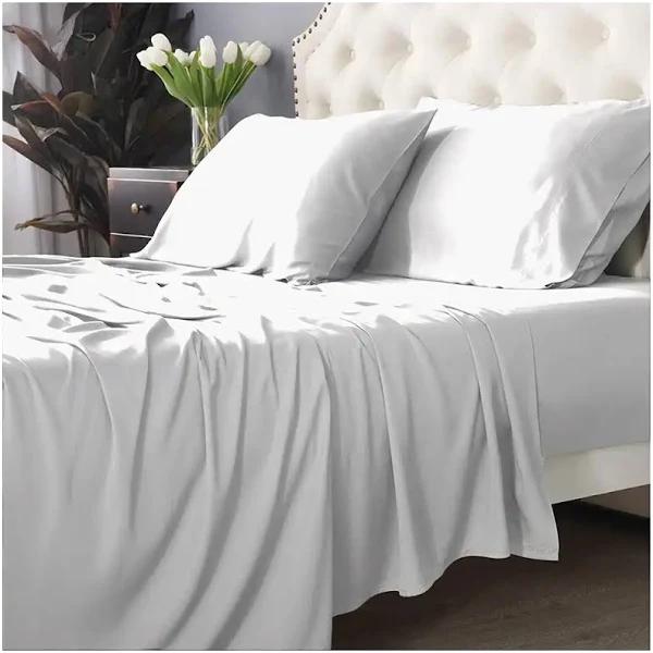 Park Avenue Split Queen Bed Fitted Sheet Set Bamboo Cotton White 500TC