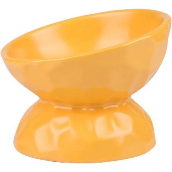 Tilting Ceramic Cat Bowls With Uneven Texture 280ml / Yellow