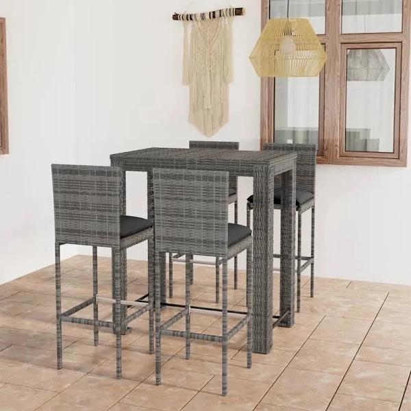 vidaXL - 5 Piece Outdoor Bar Set With Cushions Poly Rattan - Grey