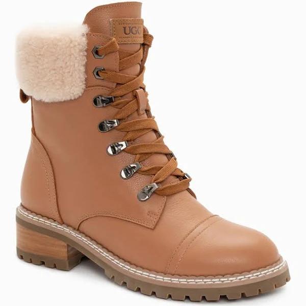 UGG OZWEAR Lyric Ankle Zip Leather Fashion Boots-Tan-36