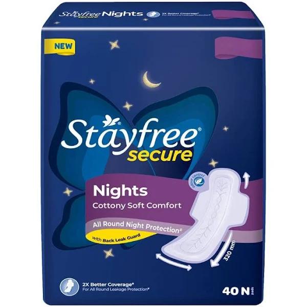 Stayfree Secure Night Cottony Soft Sanitary Pads For Women, Up To 100%