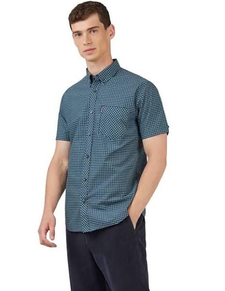 Ben Sherman Signature Gingham Short Sleeve Shirt Small Dark Emerald