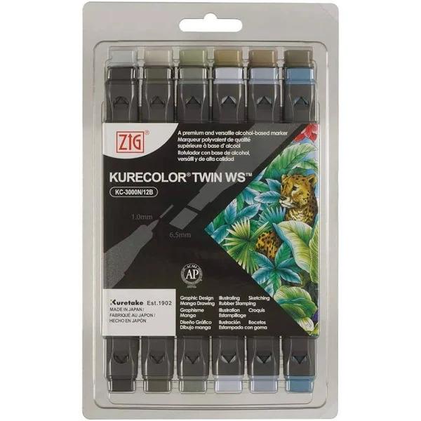 Kurecolor Twin WS Marker Set 12/Pkg - Gray Colors - Zig - 3000N12-12B7