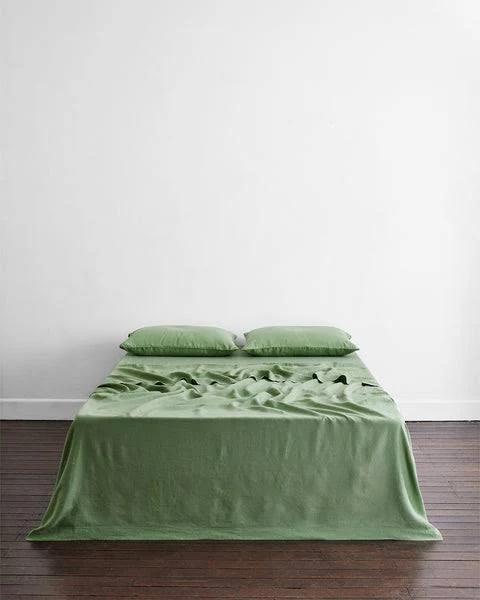 Pistachio 100% French Flax Linen Flat Sheet - Single - Bed Threads