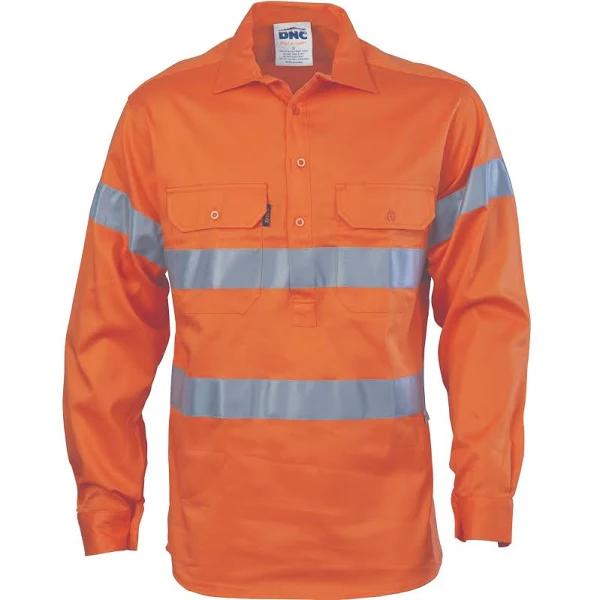 DNC HiVis Cool-Breeze Close Front Cotton Shirt With Generic R/Tape - Orange - 5XL