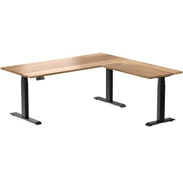 Desky Hardwood L-Shape Sit Stand Desk - White Oak / 1800x750x1750x600mm / Matte Black