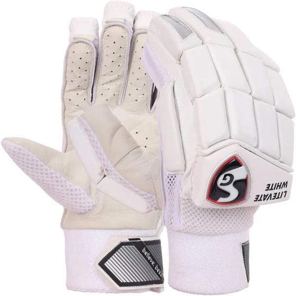 SG Litevate White Batting Gloves - Youth, Youth LH