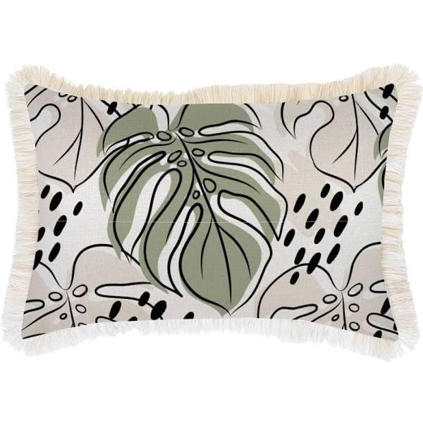 Cushion Cover Coastal Fringe Natural Rainforest Sage 35cm x 50cm