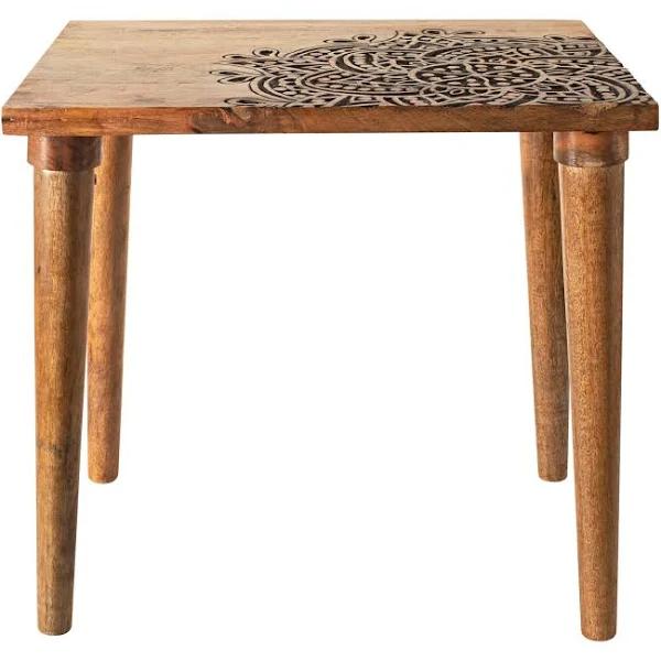 Parvani Carved Top Mango Wood Table 51x48x38cm | Honey | Homewares | Early Settler Furniture