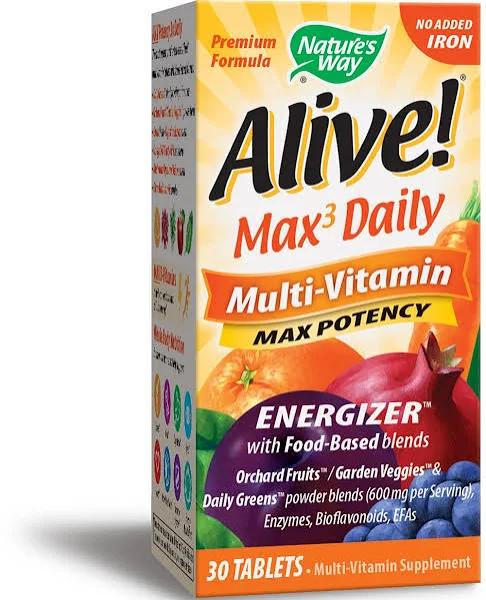 Nature's Way Alive! Max3 Daily Multi-Vitamin No Added Iron 30 Tablets