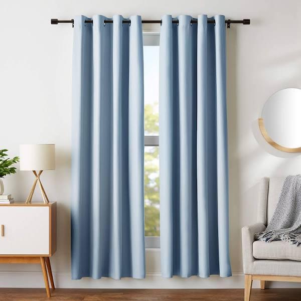 Amazon Basics Room Darkening Blackout Window Curtains with Grommets - 106 x 213 cm, Light Blue, 2 Panels