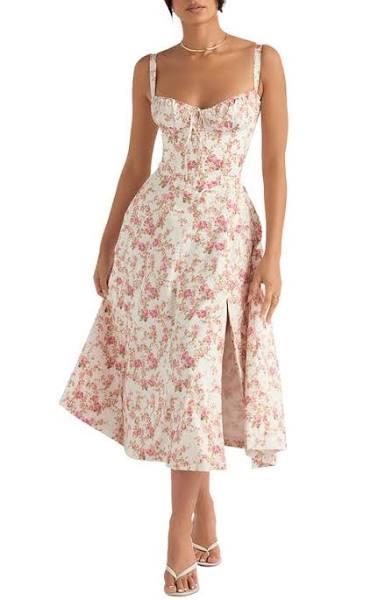 House of CB Carmen Sleeveless Cotton-Blend Midi Dress Rose Print