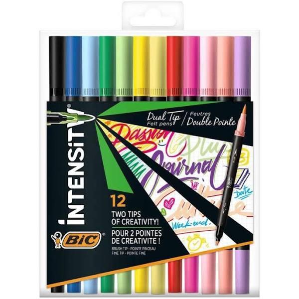 Bic Intensity Dual Tip Fineliner Pen Assorted Pastel 12 Pack