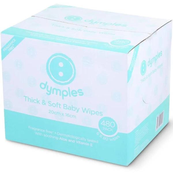 Dymples Thick & Soft Baby Wipes 480 Pack - Fragrance Free