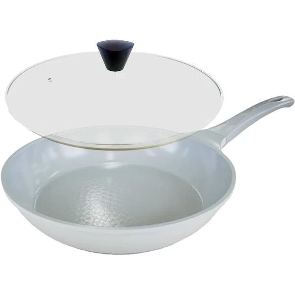 KOMAN 28cm Grey Shinewon Vinch Ih Frypan Frying Pan Non Stick Induction Ceramic + Glass Lid