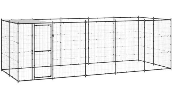 vidaXL Outdoor Dog Kennel Steel with Roof 12.1 m²