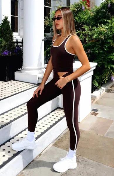 Core Workout High Waisted Leggings Espresso/Cream - White Fox Boutique Activewear - XXS - Shop with AfterPay