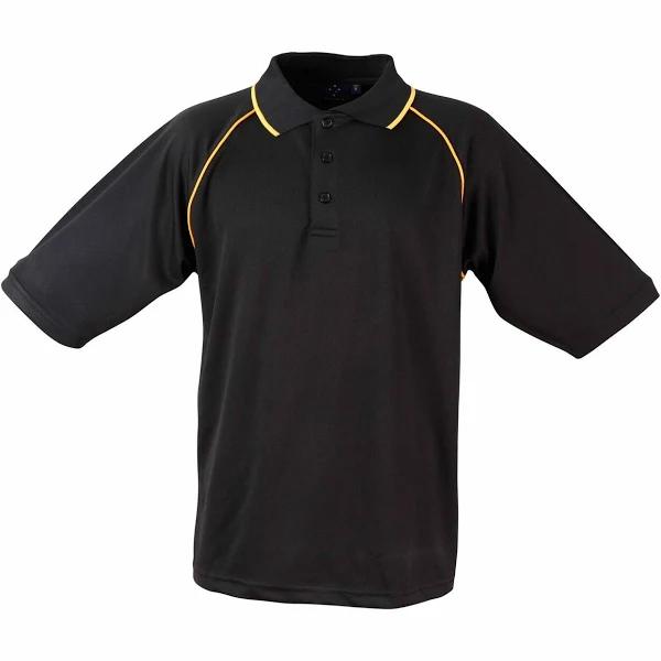 Arlo | Mens CoolDry Contrast Piping Raglan Polo Shirt Black+Gold 2XL