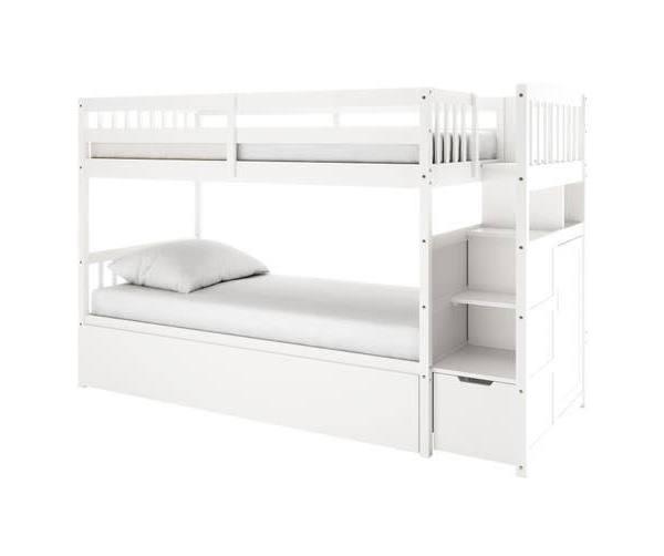 Flavia Timber Bunk Bed with Storage Staircase - White