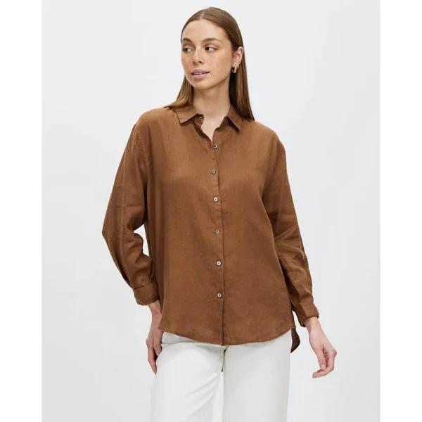 Assembly Label Xander Long Sleeve Linen Shirt - Burnt Ochre 6