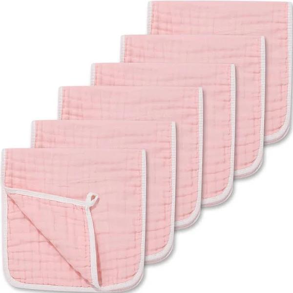 CottCare Muslin Burp Cloths For Baby 100% Cotton Large 20''x10'' 6 Layers Thicken Super Soft and Absorbent (6 Pack,Pink)