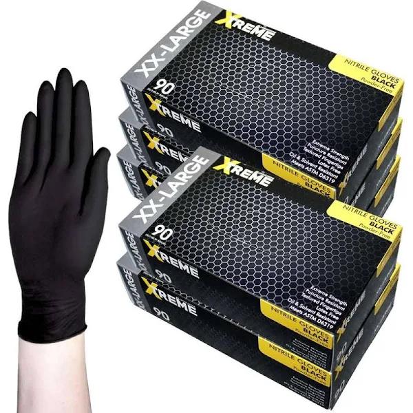 Livingstone Xtreme Thick Heavy Duty Nitrile Gloves, Powder Free, EN374, Double Extra Large, Black, 90/Box