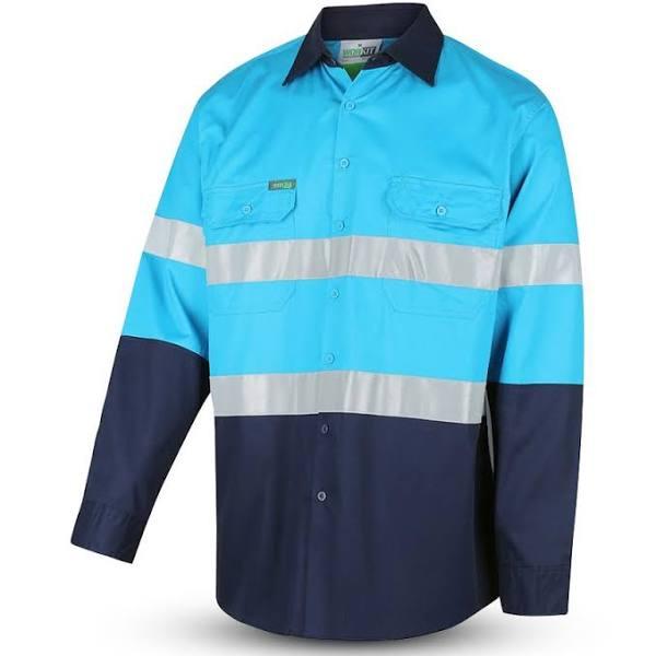 WORKIT Workwear 2013SNL 2-Tone Sky blue/navy Hi-Vis Lightweight Long Sleeve Taped Shirt (Large)