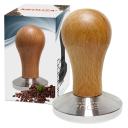 NEOUZA Coffee Machine Espresso Tamper Barista Coffee Powder Bean Press Wooden Handle 304 Stainless Steel Flat Base (58mm)