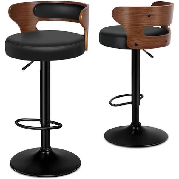 ALFORDSON Set of 2 Bar Stool Kitchen Swivel Chair Wooden Leather Gas Lift Ramiro Black - AfterPay & zipPay Available