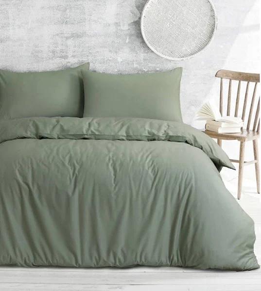 Amsons Royale Cotton King Quilt Duvet Doona Cover Set With Europeon Pillowcases - Light Sage