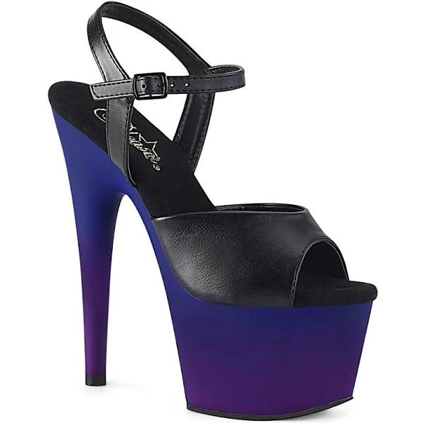 ADORE-709BP Black Faux Leather/Blue-Purple Ombre Platform Sandal