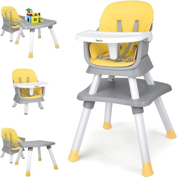 Baby High Chair, Timkos 8 in 1 Convertible Highchair Booster Seat, Building Block Table, Toddler Chair with 5-point Safety Harness, Removable Tray,