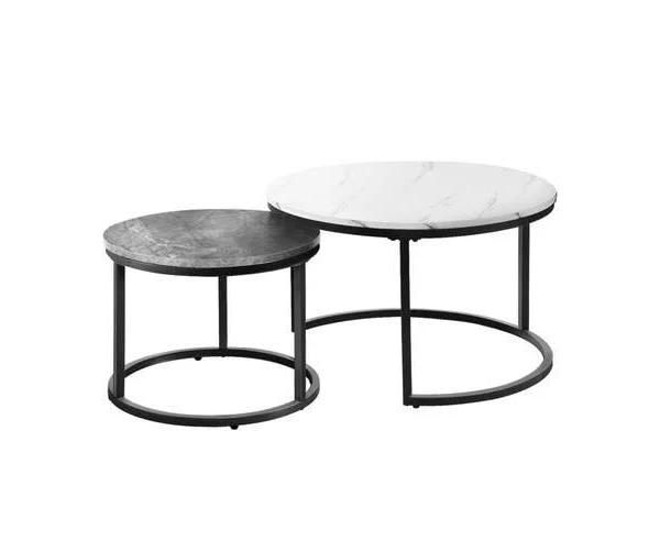 Oikiture Set of 2 Coffee Table Round White & Grey