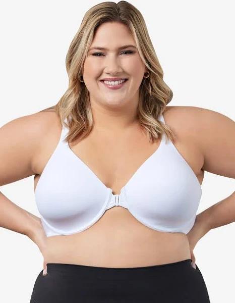 Leading Lady Bra White Seamless Front-Closure Racerback T-Shirt Bra 36DD