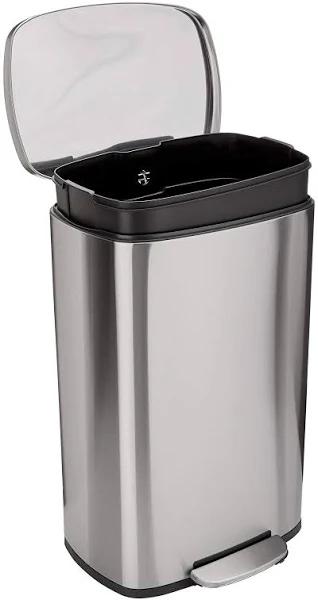 Amazon Basics 50 Liter / 13.2 Gallon Soft-Close, Smudge Resistant Trash Can with Foot Pedal - Brushed Stainless Steel, Satin Nickel Finish