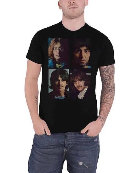 The Beatles T Shirt White Album Faces Back Print Logo New Official Mens Black XXL