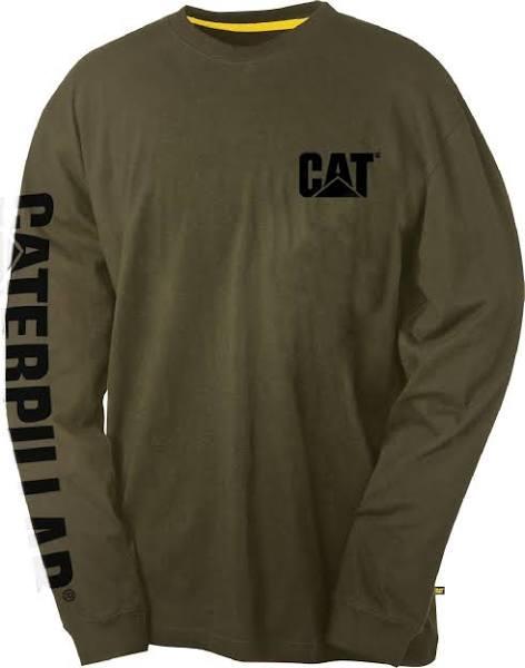 Caterpillar Mens Trademark Banner Long Sleeve T-Shirt Moss Med