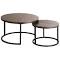 Oikiture Set of 2 Coffee Table Round Nesting Walnut & Black