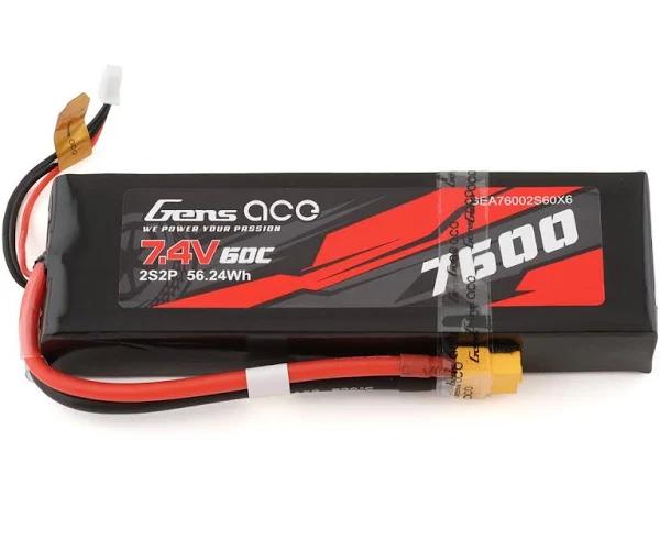 Gens Ace 2S 7600mAh 7.4V 60C Soft Case Lipo Battery XT60 GEA76002S60X6