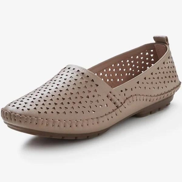 Rivers - Womens All Season Casual Shoes - Brown Loafers - Slip On - Leather - Taupe - Closed Toe - Classic Design - Work Footwear - Office Fashion