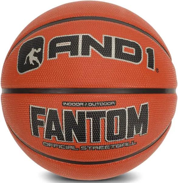 AND1 Fantom Rubber Basketball - Official Size Streetball, Made For Indoor and Outdoor Basketball Games - Air Sold (Pump Not Included), Orange, Size 7