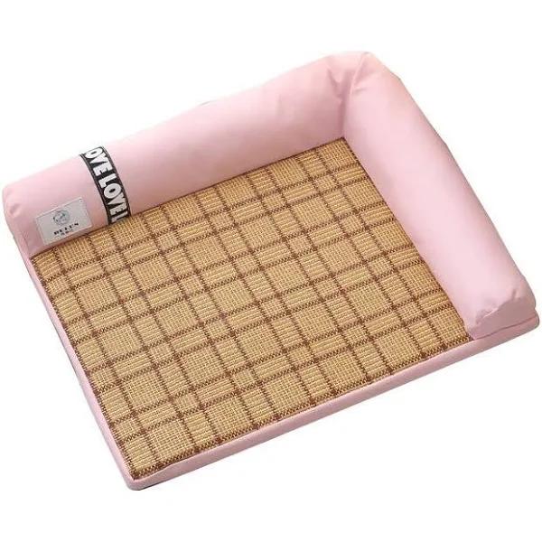 Pet Summer Mat, Removable Washable Canvas Bed Cats Dogs, Small, Rectangular Pink