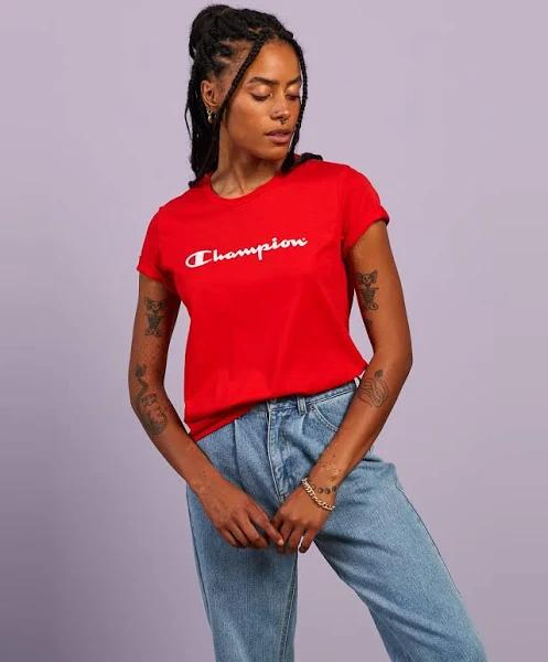 Champion Women's Script Short Sleeve Red Tee M