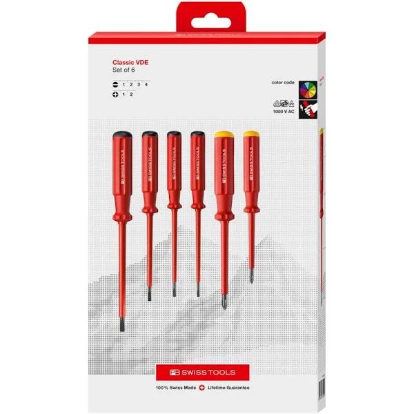 PB Swiss 5542 Classic Slotted/Phillips VDE Screwdriver Set in Cardboard Box (6-pieces)